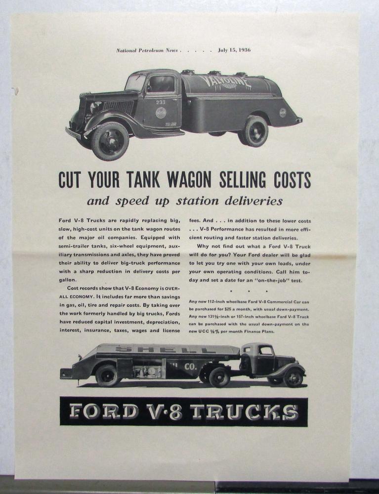 1937 Ford  V8 Trucks Tank Wagon Ad Proof