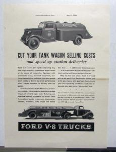 1937 Ford  V8 Trucks Tank Wagon Ad Proof