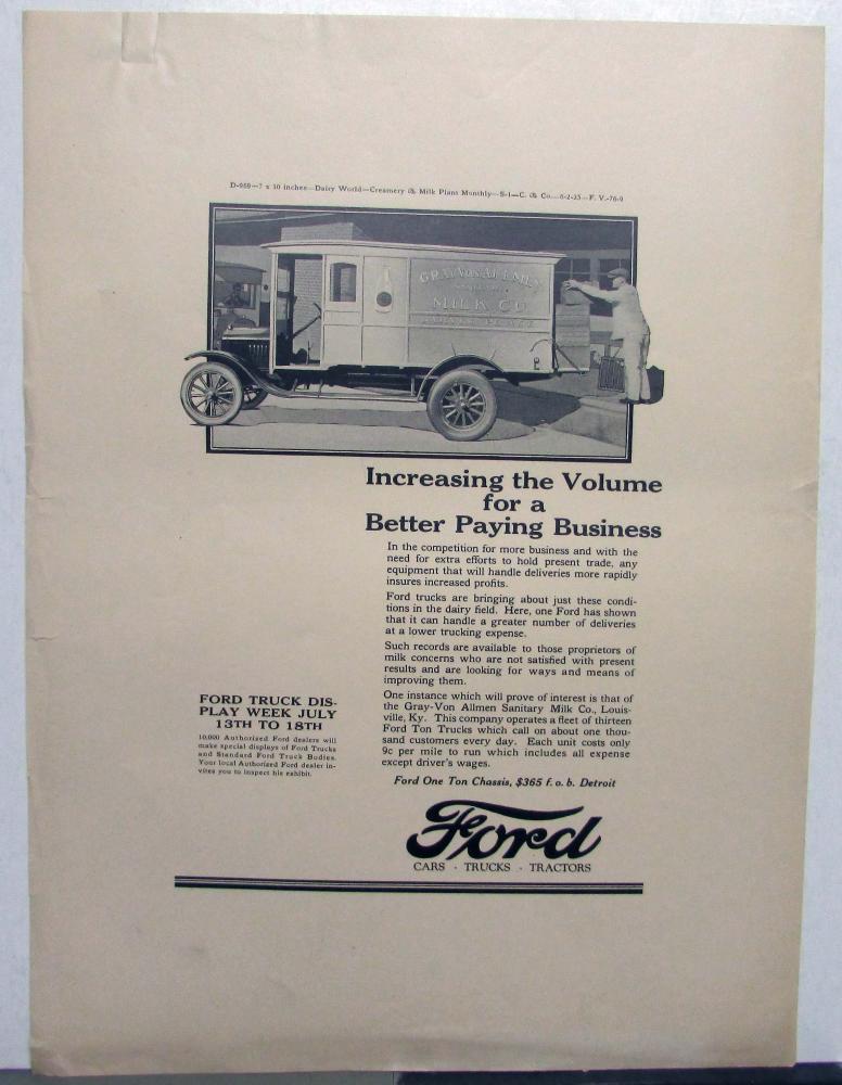 1925 Ford Model T One Ton Chassis Delivery Ad Proof