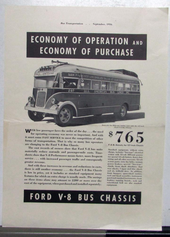 1937 Ford Model T Bus Chassis V8 Ad Proof