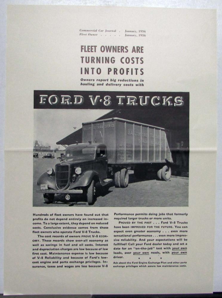 1936 Ford V8 Fleet Owners Commercial Trucks Ad Proof