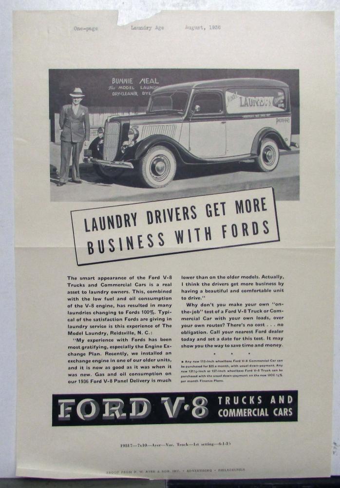 1937 Ford V8 Trucks & Commercial Cars Model Laundry Ad Proof
