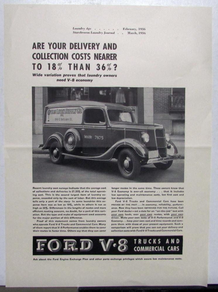 1936 Ford V8 Model Laundry Truck Car Ad Proof