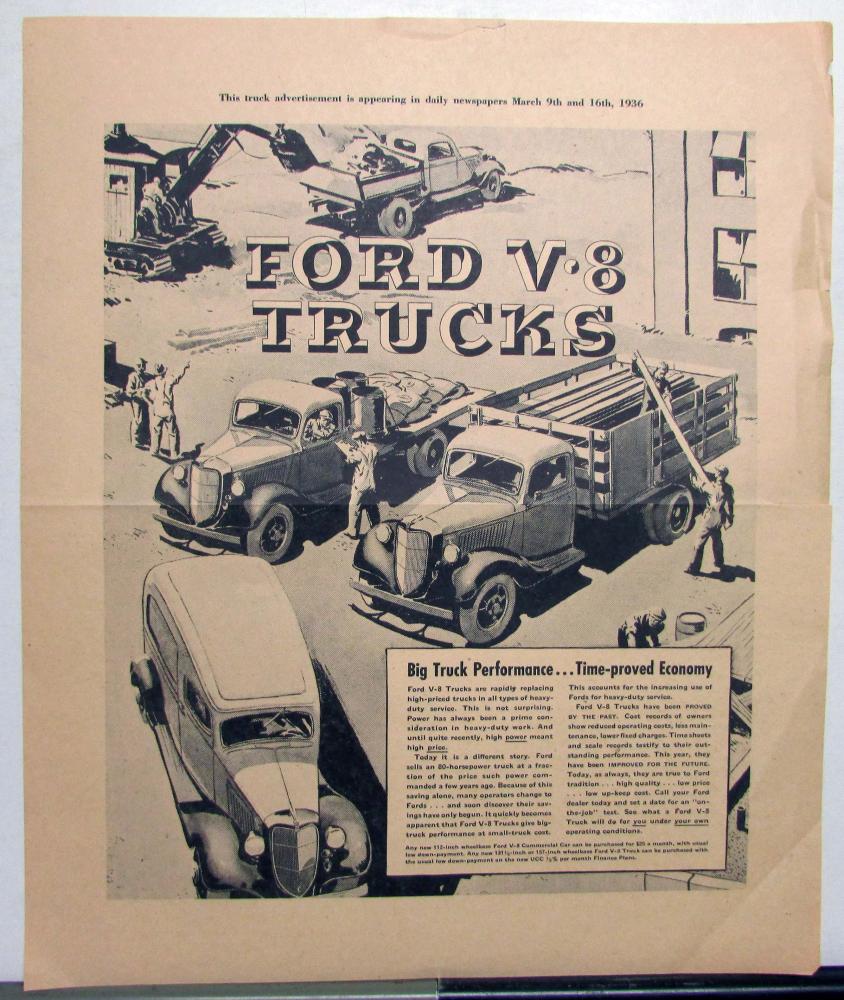 1936 Ford V8 Trucks Heavy Duty Commercial Ad Proof