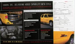 2001 GMC Sonoma ZR5 Introduction Data Sheet Features Specs Original