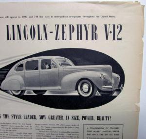 1940 Lincoln Zephyr V12 Greater Size Power Beauty Ad Proof