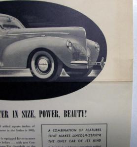 1940 Lincoln Zephyr V12 Greater Size Power Beauty Ad Proof