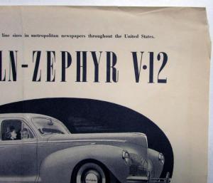1940 Lincoln Zephyr V12 Greater Size Power Beauty Ad Proof