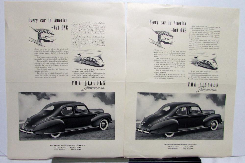 1940 Lincoln Car Zephyr V 12 Coupe Time Magazine Ad Proof
