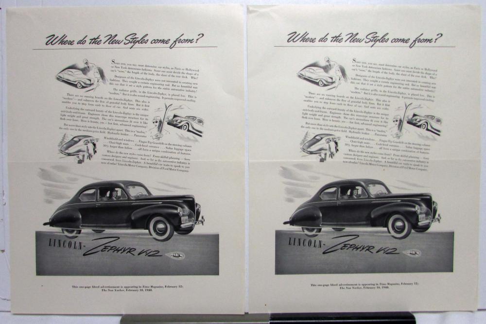 1940 Lincoln Car Zephyr V 12 Sedan New Styles Proof