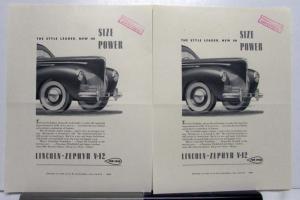 1940 Lincoln Ford Car Zephyr V12 Size & Power Ad Proof