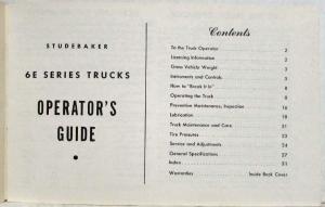 1961 Studebaker 6E Series Trucks Owners Manual - Champ and Transtar - Export