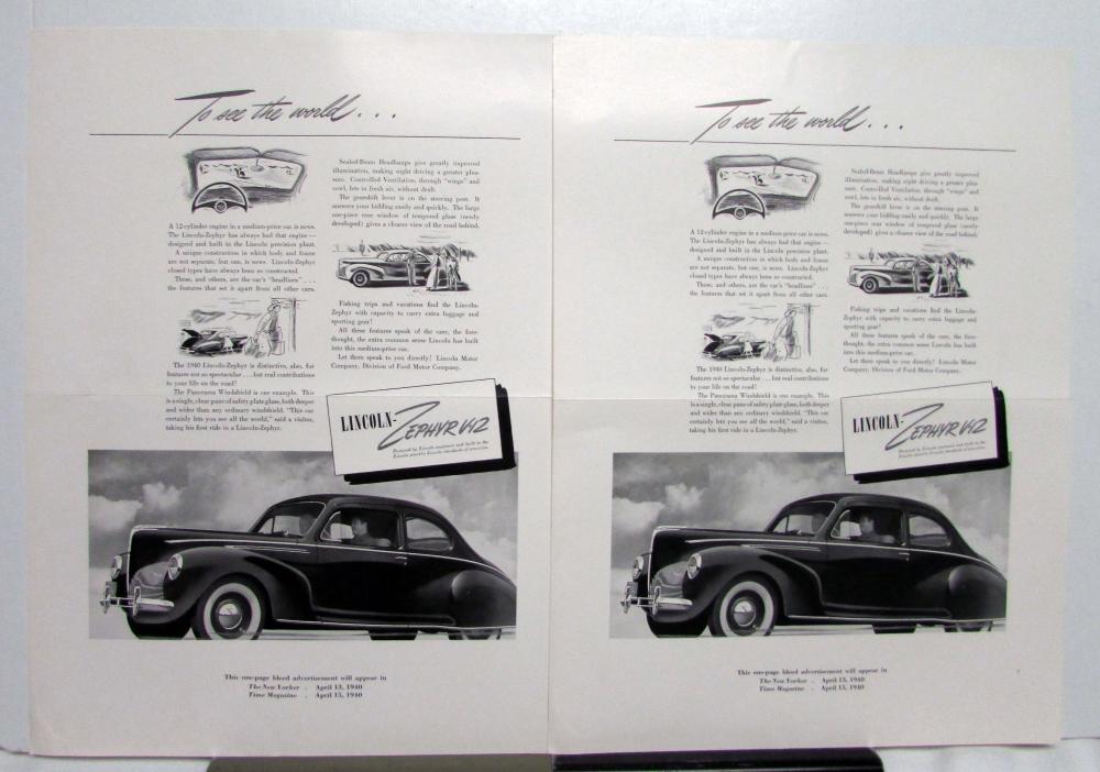 1940 Lincoln V12 Zephyr 12 Cylinder Coupe The New Yorker Ad Proof
