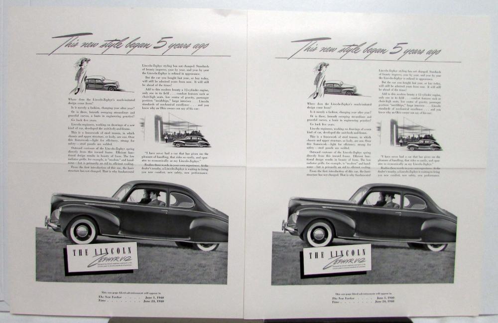 1940 Lincoln V12 Zephyr 12 Cylinder Coupe Time Magazine Ad Proof