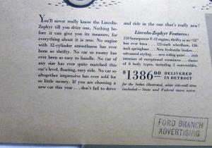 1939 Lincoln V12 Zephyr Sedan Really New Ad Proof