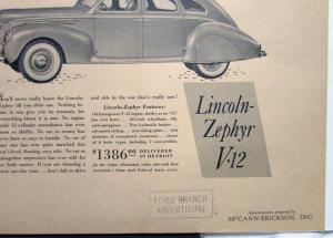 1939 Lincoln V12 Zephyr Sedan Really New Ad Proof