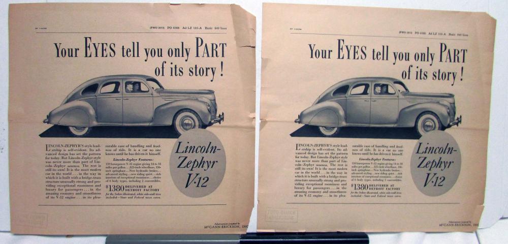 1939 Lincoln V12 Zephyr Your Eyes Ad Proof