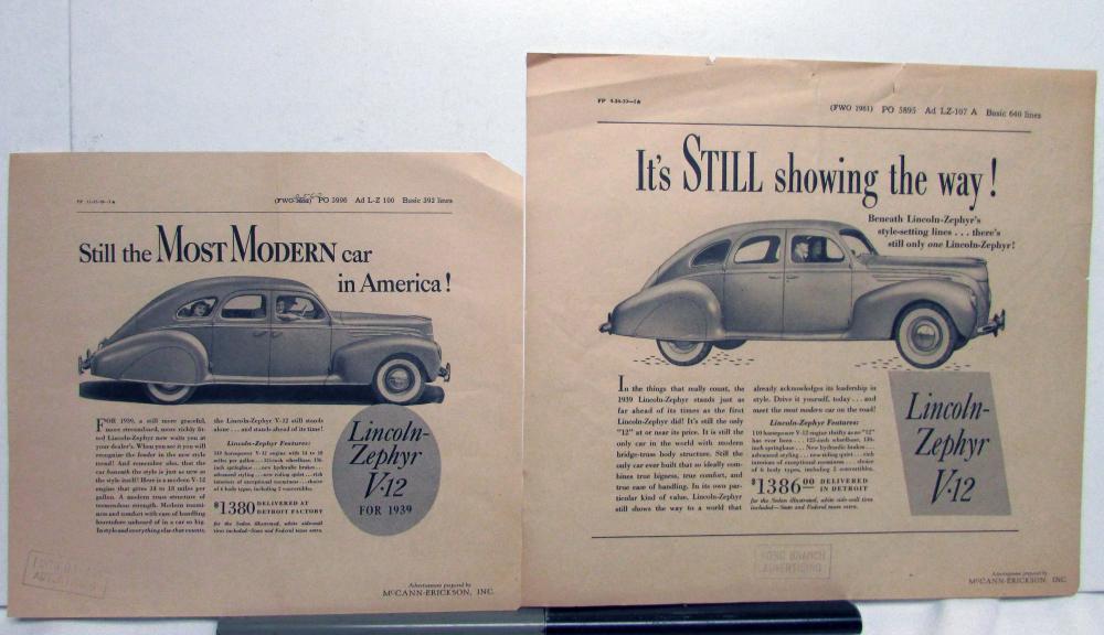1939 Lincoln V12 Zephyr Sedan Most Modern Still Showing The Way Ad Proof
