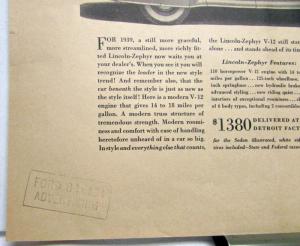 1939 Lincoln V12 Zephyr Sedan Most Modern Still Showing The Way Ad Proof