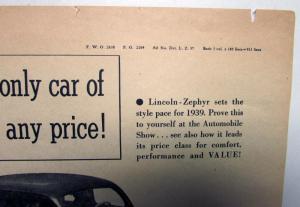 1939 Lincoln Zephyr Sedan V12 Ad Proof Only Car Of Its Kind