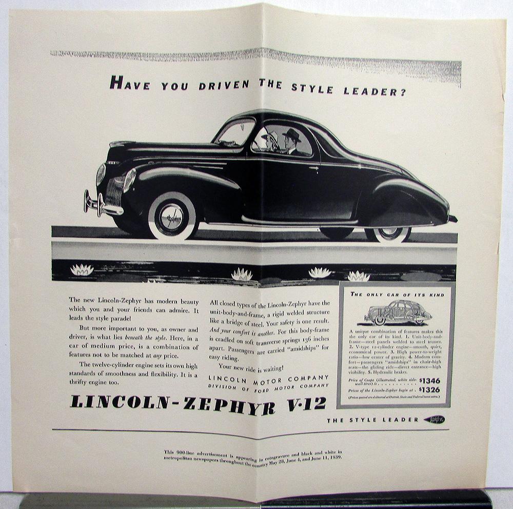 1939 Lincoln Zephyr Coupe V12 Have You Driven Ad Proof