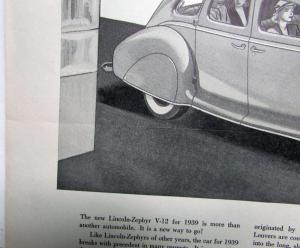 1939 Lincoln Zephyr V12 Sedan 12 Cylinder Style Leader Ad Proof 14.75x17