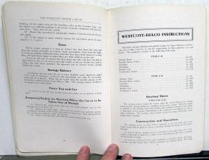 1920-1921 Westcott Type C-48 and C-38 Owners Manual Book of Instructions