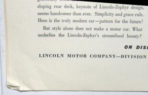 1939 Lincoln Zephyr V12 Sedan 12 Cylinder Style Leader Ad Proof 23x19