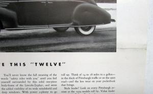 1939 Lincoln Ford Zephyr V 12 Sedan Style Leader Ad Proof 15x11.25