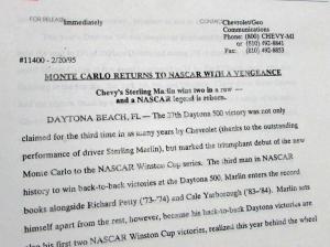 1995 Chevrolet Monte Carlo Returns to NASCAR Media Information Press Kit