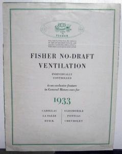 1933 GM Fisher Body New No-Draft Ventilation Sales Folder Brochure