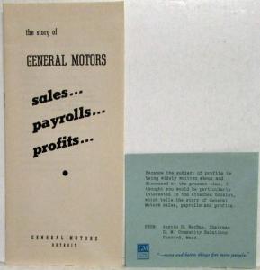 1947 General Motors Story of Sales Payrolls and Profits Booklet with Note