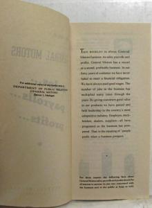1947 General Motors Story of Sales Payrolls and Profits Booklet with Note