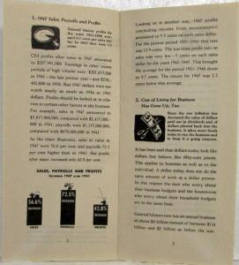 1947 General Motors Story of Sales Payrolls and Profits Booklet with Note