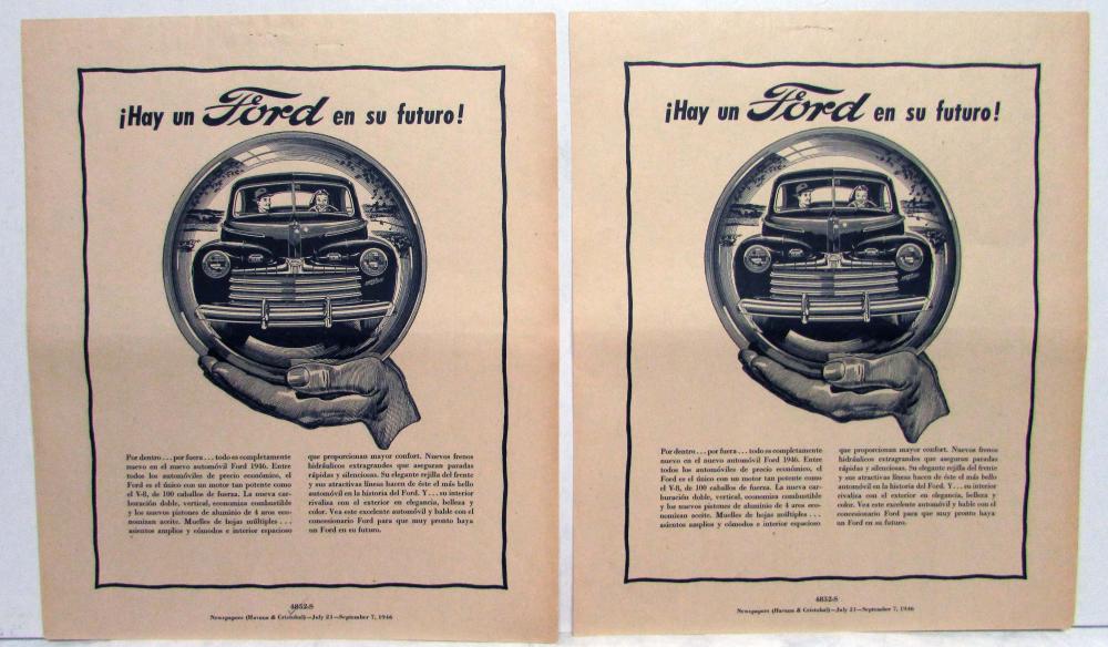 1947 Ford V8 Car There's A New Ford In Your Future! Ad Proof Orig SPANISH TEXT