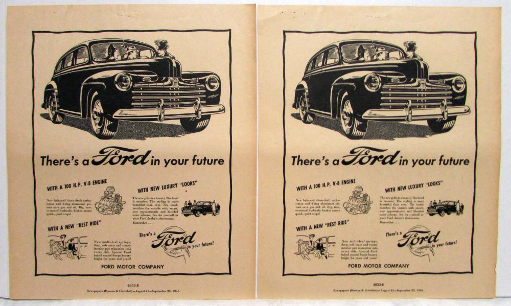 1947 Ford V8 Car New Luxury Looks Ad Proof Original