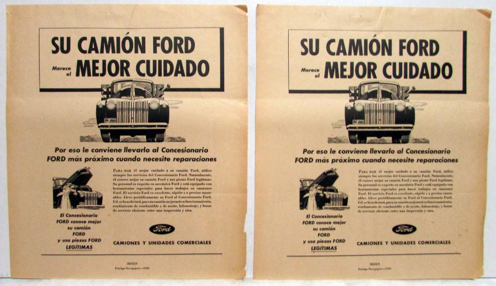 1946 Ford Truck Your Ford Truck Deserves The Best Care Ad Proof Spanish Text