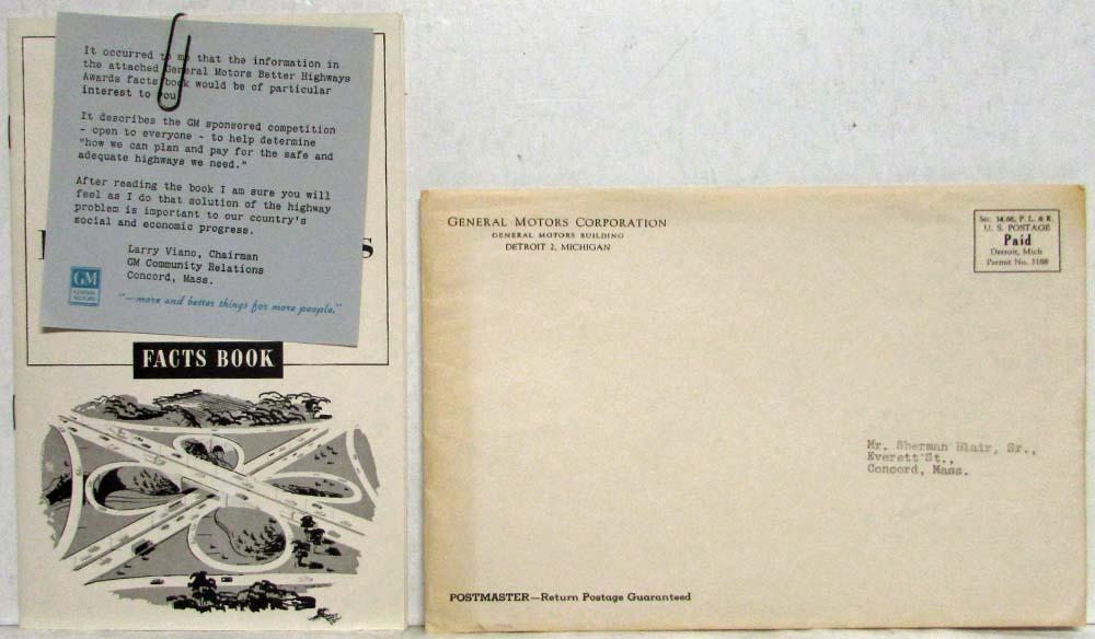 1953 General Motors Better Highways Awards Facts Book with Envelope
