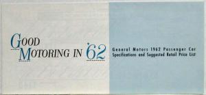 1962 General Motors Shareholders Brochure Specs/Pricing Chevrolet Pontiac Buick