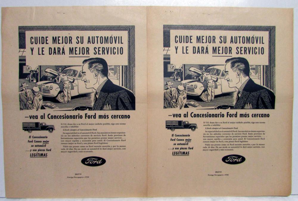 1946 Ford Take Better Care Of Your Car Ad Proofs Spanish Text Original