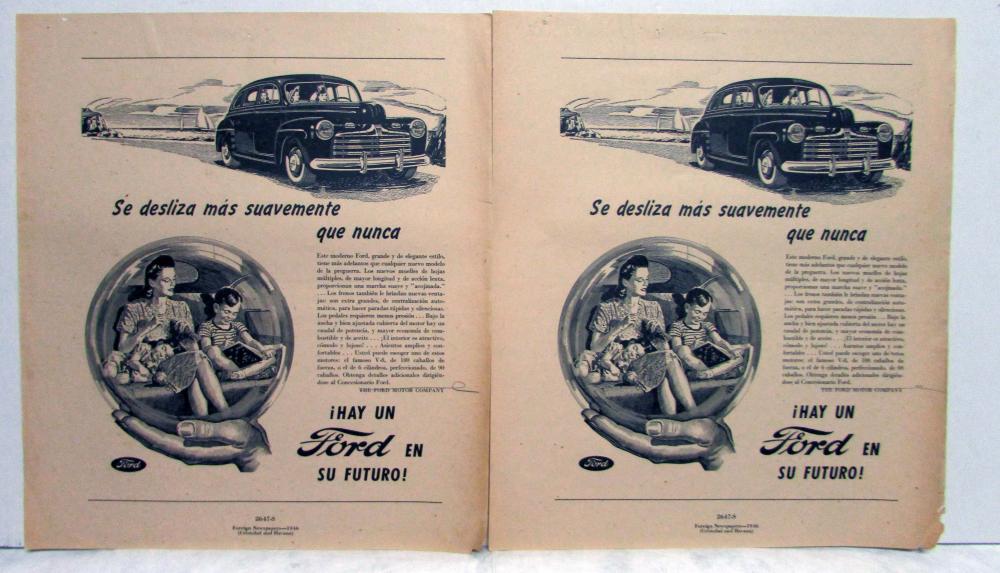 1946 Ford V8 Glides Smoother Than Ever Ad Proofs Spanish Text Orignal