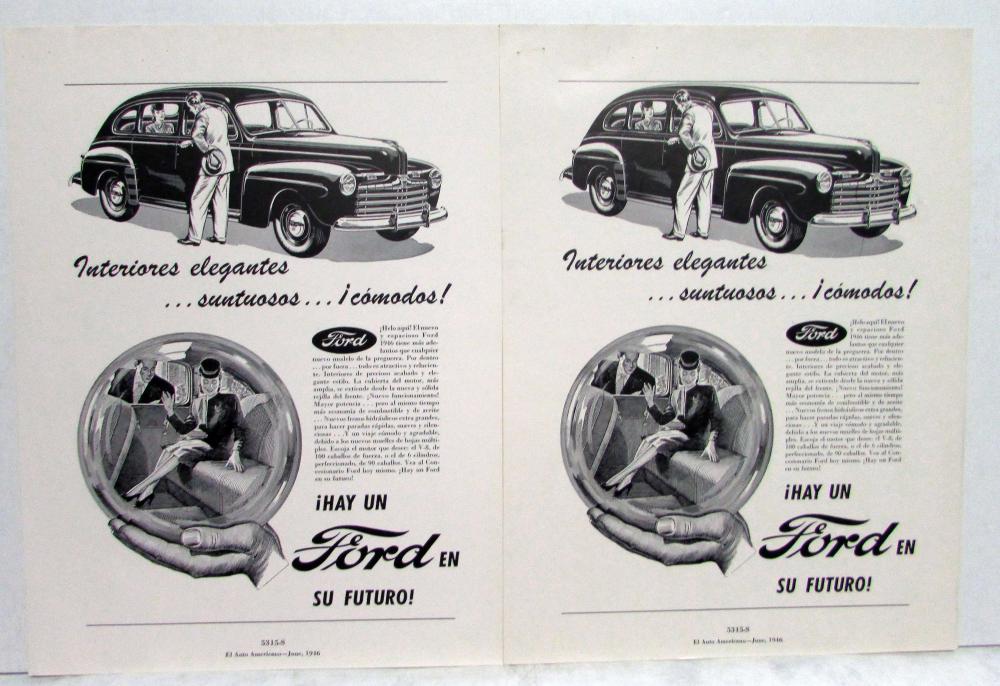 1946 Ford V8 Comfortable Sumptuous Elegant Interiors Ad Proof Orig Spanish Text