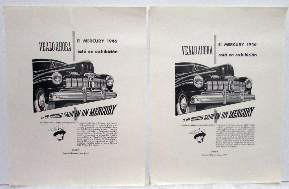1946 Mercury See It Now On Display Ad proofs Original Spanish Text