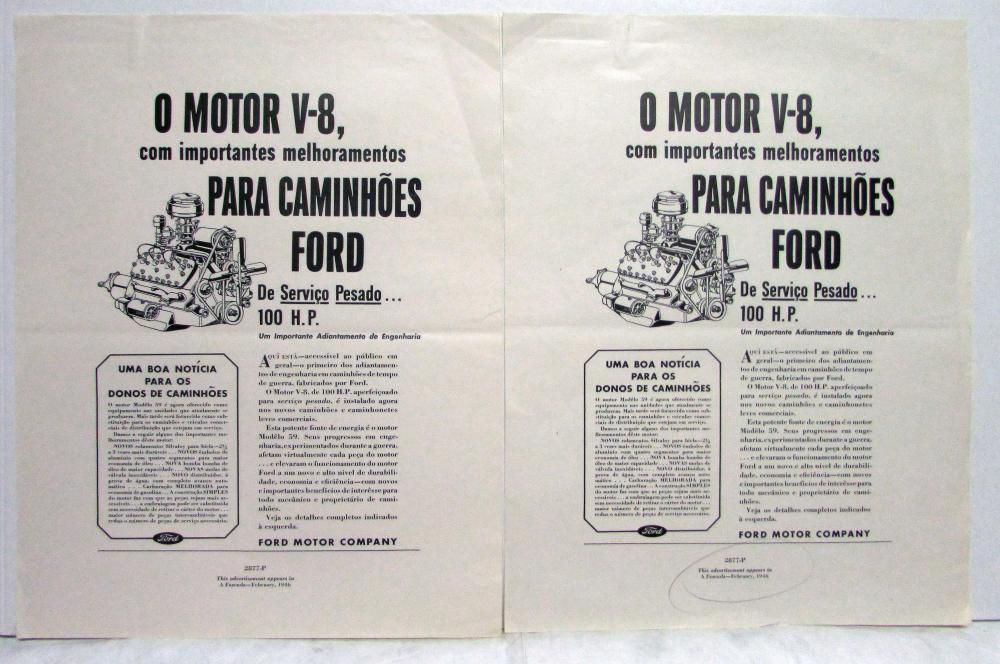 1946 Ford Trucks V8 Engines With Important Improvements Ad Proofs PortugueseOrig