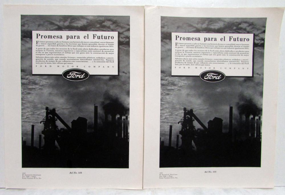 1944 Ford Promise For The Future Ad Proofs Original Spanish Text