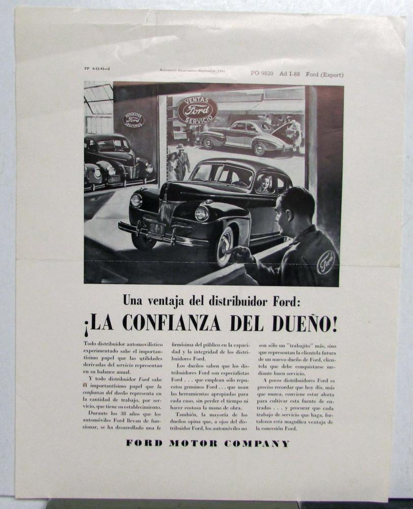1941 Ford A Dealer Advantage Ad Proof Spanish Original