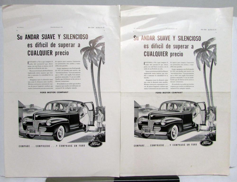 1941 Ford Smooth & Quiet Ride Is Hard To Beat Ad Proofs Original Spanish Text