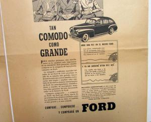 1941 Ford V8 As Comfortable As It Is Big Ad Proofs Original Spanish Text