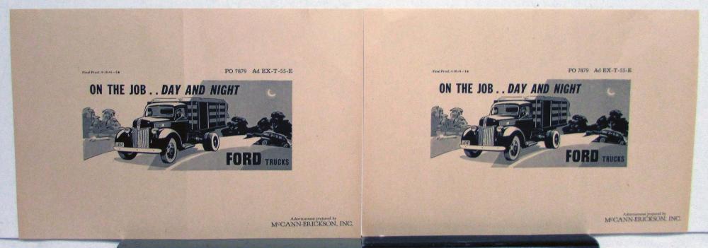 1941 Ford Truck On The Job Day And Night Ad Proofs Original