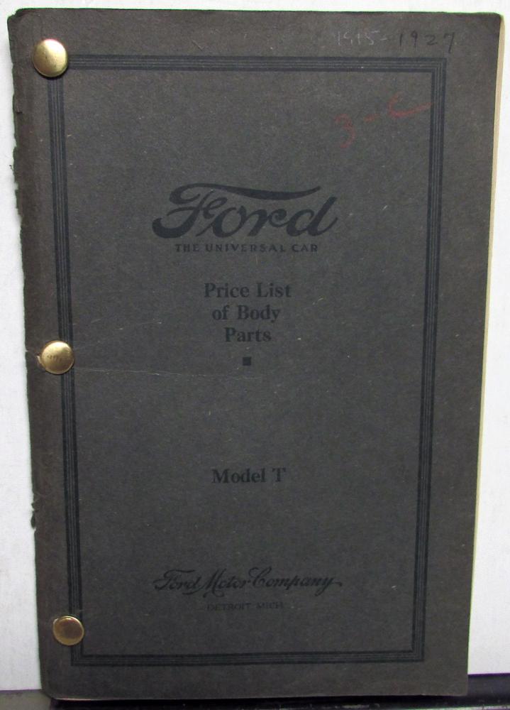 1915-1927 Ford Model T & TT Body Parts Book & Price List Original Car Truck